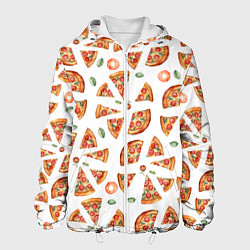 Куртка с капюшоном мужская Кусочки пиццы - паттерн на белом, цвет: 3D-белый