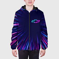 Куртка с капюшоном мужская Chevrolet neon speed lines, цвет: 3D-черный — фото 2