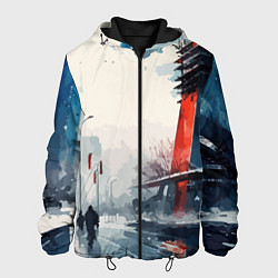 Куртка с капюшоном мужская Наш город - коллекция Бело-сине-красный - Хуф и Ся, цвет: 3D-черный