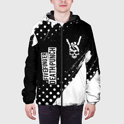 Куртка с капюшоном мужская Five Finger Death Punch и рок символ на темном фон, цвет: 3D-черный — фото 2