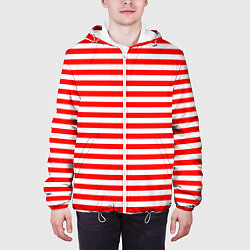 Куртка с капюшоном мужская Ярко красные полосы, цвет: 3D-белый — фото 2