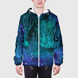 Куртка с капюшоном мужская Абстракция: неоновые огни подводного мира, цвет: 3D-белый — фото 2
