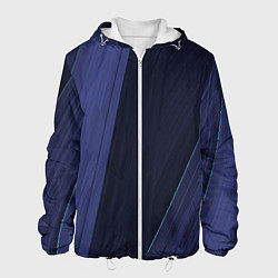 Куртка с капюшоном мужская Синие и тёмные полосы, цвет: 3D-белый