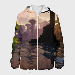 Куртка с капюшоном мужская Minecraft - река в лесу, цвет: 3D-белый