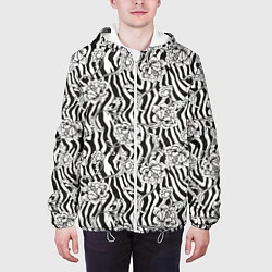 Куртка с капюшоном мужская Декоративные цветы на фоне зебры, цвет: 3D-белый — фото 2