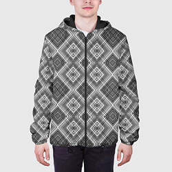 Куртка с капюшоном мужская Геометрический узор черно белые ромбы, цвет: 3D-черный — фото 2