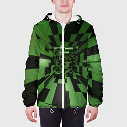 Куртка с капюшоном мужская Чёрно-зелёный геометрический коридор, цвет: 3D-белый — фото 2