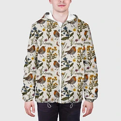 Куртка с капюшоном мужская Птицы малиновки и зверобой, цвет: 3D-белый — фото 2