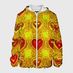 Куртка с капюшоном мужская Узор рубиновые сердца, цвет: 3D-белый