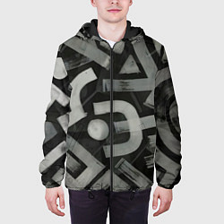 Куртка с капюшоном мужская Шрифтовые узоры, цвет: 3D-черный — фото 2