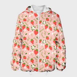 Куртка с капюшоном мужская Паттерн клубника и цветы, цвет: 3D-белый
