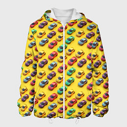 Куртка с капюшоном мужская Разноцветные машинки, цвет: 3D-белый