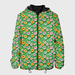 Куртка с капюшоном мужская Объемные текстурные цветочки, цвет: 3D-черный