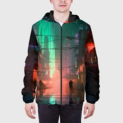 Куртка с капюшоном мужская Кибер город будущего, цвет: 3D-черный — фото 2
