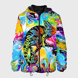 Куртка с капюшоном мужская Маскировка хамелеона на фоне ярких красок, цвет: 3D-черный