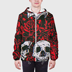 Куртка с капюшоном мужская Красные розы и черепа, цвет: 3D-белый — фото 2