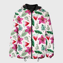 Куртка с капюшоном мужская Арбузы, цветы и тропические листья, цвет: 3D-черный