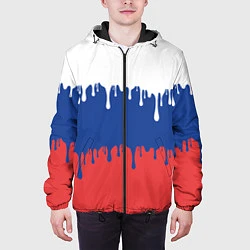 Куртка с капюшоном мужская Флаг России - потёки, цвет: 3D-черный — фото 2