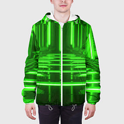 Куртка с капюшоном мужская Зеленые световые объекты, цвет: 3D-белый — фото 2