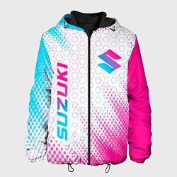 Куртка с капюшоном мужская Suzuki neon gradient style: надпись, символ, цвет: 3D-черный
