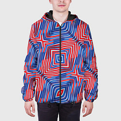 Куртка с капюшоном мужская Красно-синие абстрактные полосы, цвет: 3D-черный — фото 2