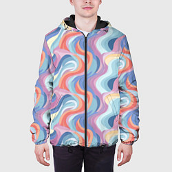 Куртка с капюшоном мужская Абстрактные волны пастельные цвета, цвет: 3D-черный — фото 2