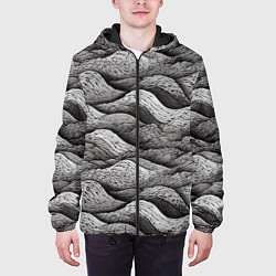 Куртка с капюшоном мужская Черные и белые волны, цвет: 3D-черный — фото 2