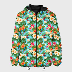 Куртка с капюшоном мужская Цветочки гавайский стиль, цвет: 3D-черный