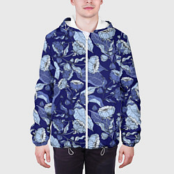 Куртка с капюшоном мужская Цветочный принт рисунок, цвет: 3D-белый — фото 2