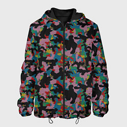 Куртка с капюшоном мужская Модный разноцветный камуфляж, цвет: 3D-черный