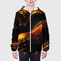 Куртка с капюшоном мужская Темные золотые волнистые линии, цвет: 3D-белый — фото 2