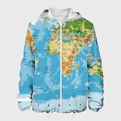 Куртка с капюшоном мужская Атлас мира, цвет: 3D-белый