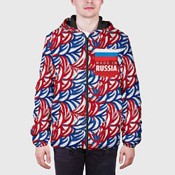 Куртка с капюшоном мужская Флаг России и узоры, цвет: 3D-черный — фото 2
