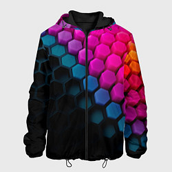 Куртка с капюшоном мужская Цветной шестиугольник, цвет: 3D-черный