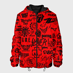 Куртка с капюшоном мужская Лучшие рок группы на красном, цвет: 3D-черный