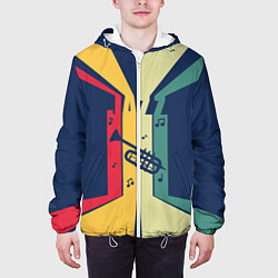 Куртка с капюшоном мужская Труба в разноцветных полосах Jazz music, цвет: 3D-белый — фото 2
