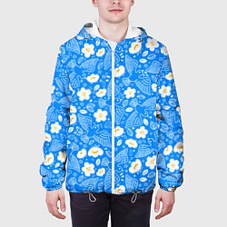 Куртка с капюшоном мужская Белые птицы голуби и цветы яблони на синем фоне не, цвет: 3D-белый — фото 2
