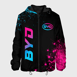 Куртка с капюшоном мужская BYD - neon gradient: надпись, символ, цвет: 3D-черный