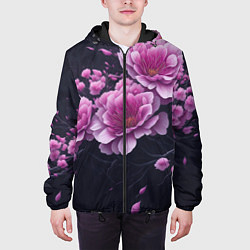 Куртка с капюшоном мужская Ветки цветущей розовой сакуры, цвет: 3D-черный — фото 2