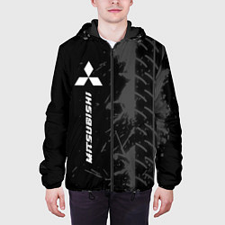 Куртка с капюшоном мужская Mitsubishi speed на темном фоне со следами шин: по, цвет: 3D-черный — фото 2