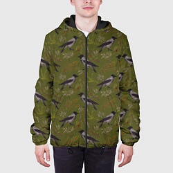 Куртка с капюшоном мужская Вороны и еловые веточки, цвет: 3D-черный — фото 2