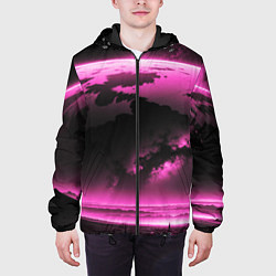 Куртка с капюшоном мужская Сай фай пейзаж в черно розовых тонах, цвет: 3D-черный — фото 2