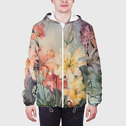 Куртка с капюшоном мужская Акварельные лилии, цвет: 3D-белый — фото 2