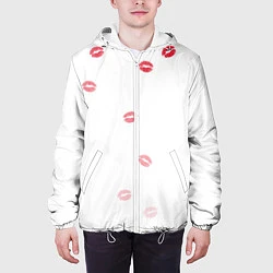 Куртка с капюшоном мужская Следы поцелуев губы, цвет: 3D-белый — фото 2