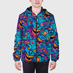 Куртка с капюшоном мужская Неоновые монстры - graffiti art style pattern, цвет: 3D-черный — фото 2