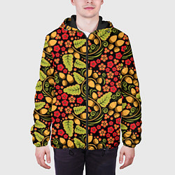 Куртка с капюшоном мужская Хохломская роспись - хохлома, цвет: 3D-черный — фото 2