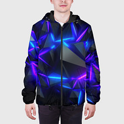 Куртка с капюшоном мужская Неоновые разломленные плиты, цвет: 3D-черный — фото 2
