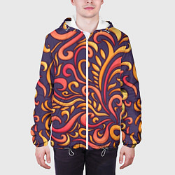 Куртка с капюшоном мужская Абстрактный цветочный узор, цвет: 3D-белый — фото 2