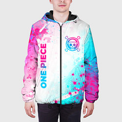 Куртка с капюшоном мужская One Piece neon gradient style: надпись, символ, цвет: 3D-черный — фото 2