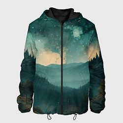 Куртка с капюшоном мужская Космическая ночь в горах, цвет: 3D-черный